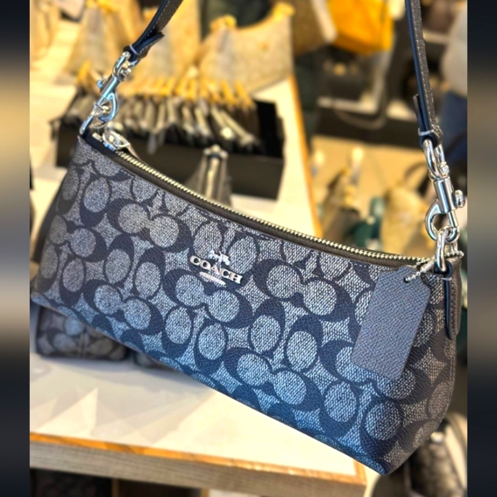 NWT Coach CX580 Charlotte Shoulder Bag In Signature Canvas In Silver/Gunmetal
